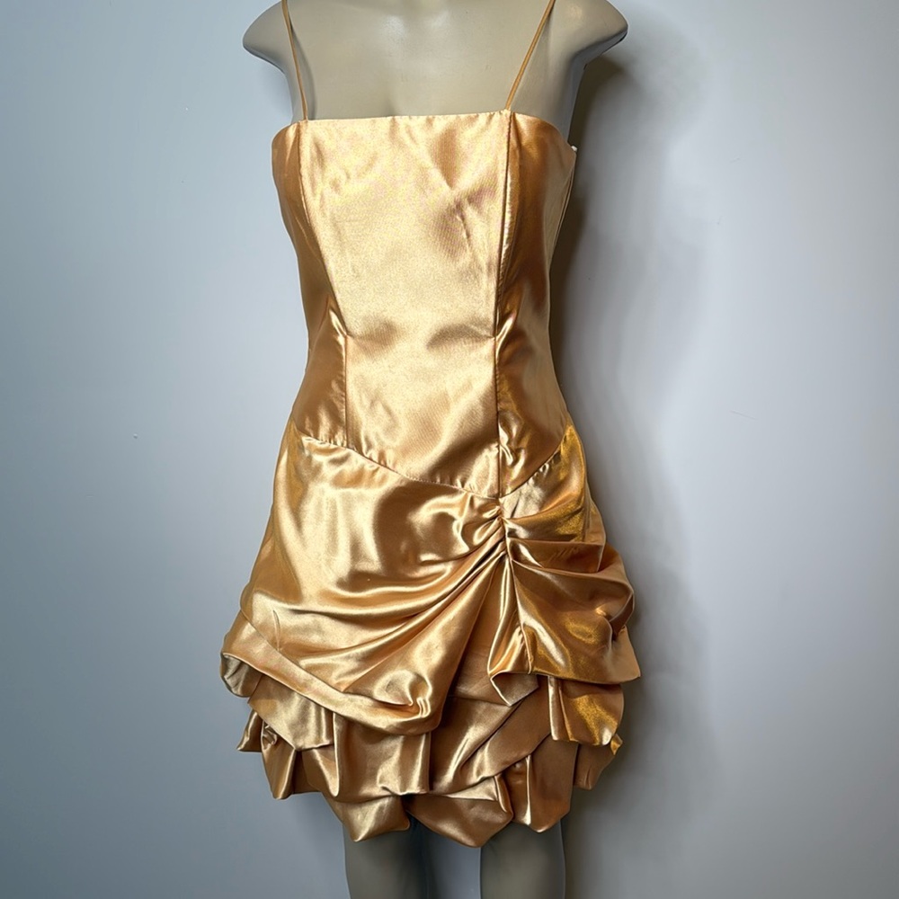 Poly USA medium gold satin mini dress with pickups